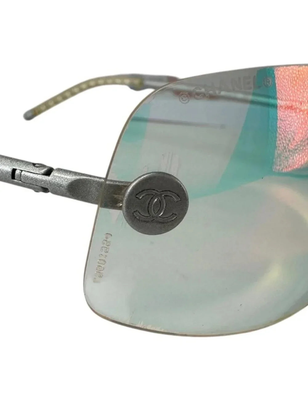 Chanel Sunglasses CC Logo Rimless Oval Metal Acetate Silver Eyewear